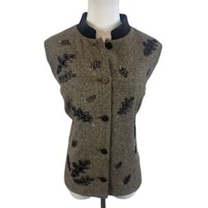 Vintage Talbots Wool Silk Nylon Velvet Tweed Vest Leaves‎ Autumn Fall Size Large